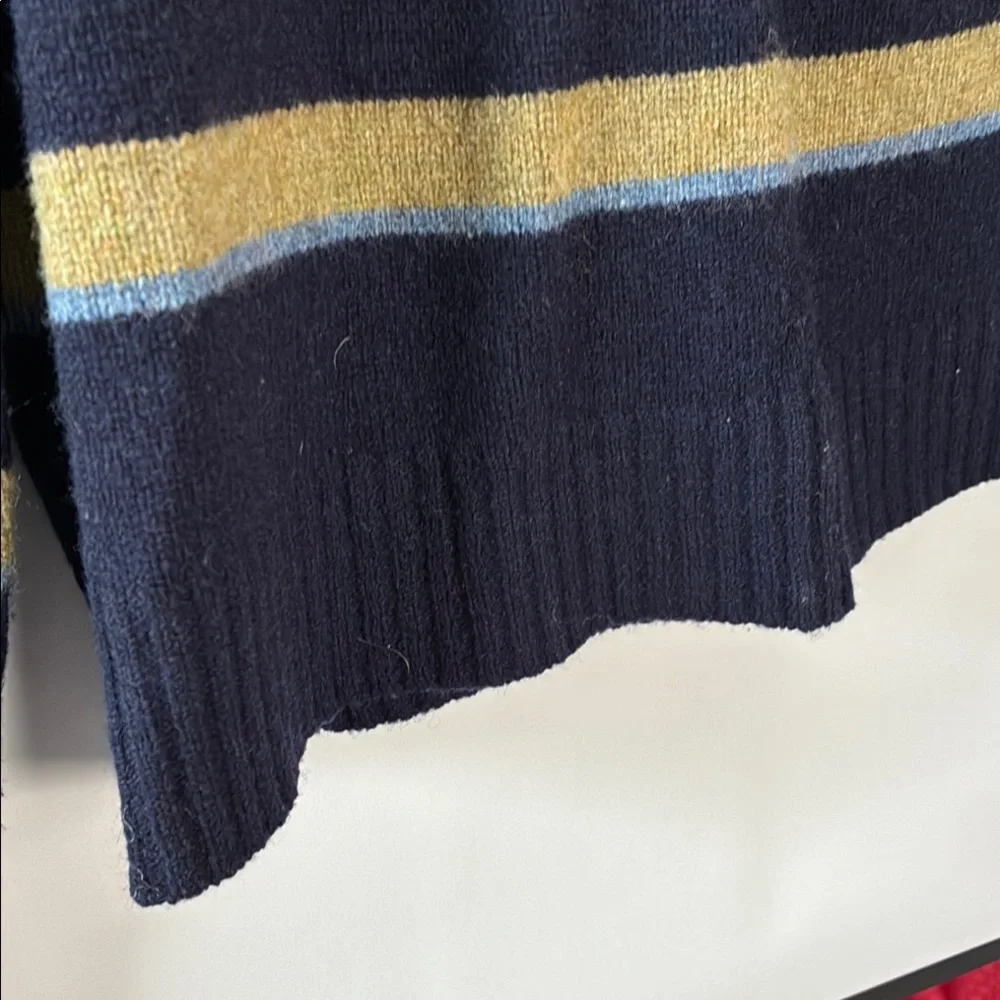 J. Crew Men's Wool Pullover Sweater in Navy Blue and Green Stripes